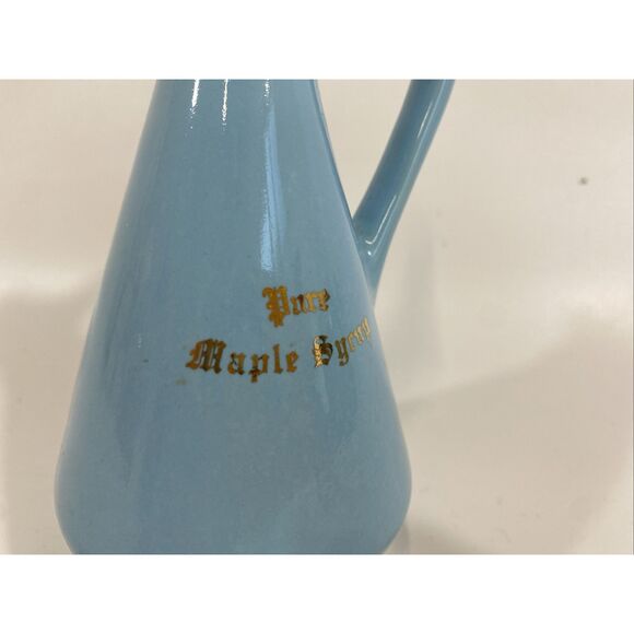 Vintage 1950s Ceramic Pure Maple Syrup Baby Blue Serving Pitcher 6” - Picture 2 of 6